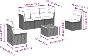 vidaXL 6-cz. zestaw mebli ogrodowych z poduszkami, czarny polirattan 3