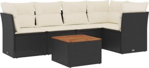 vidaXL 6-cz. zestaw mebli ogrodowych z poduszkami, czarny polirattan 2
