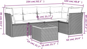 vidaXL 6-cz. zestaw mebli ogrodowych z poduszkami, czarny polirattan 3