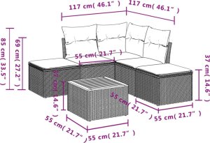 vidaXL 6-cz. zestaw mebli ogrodowych z poduszkami, szary, polirattan 3