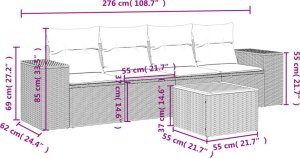 vidaXL 5-cz. zestaw wypoczynkowy do ogrodu, poduszki, szary rattan PE 3