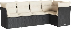 vidaXL 5-cz. zestaw wypoczynkowy do ogrodu, poduszki, czarny rattan PE 2
