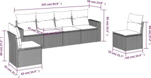 vidaXL 6-cz. zestaw mebli ogrodowych z poduszkami, czarny polirattan 3