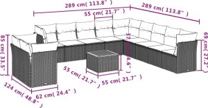 vidaXL 12-cz. zestaw mebli do ogrodu, z poduszkami, czarny, polirattan 3