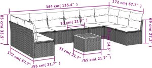 vidaXL 11-cz. zestaw mebli ogrodowych z poduszkami, szary rattan PE 3