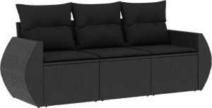 vidaXL 3-cz. zestaw wypoczynkowy do ogrodu, poduszki, czarny rattan PE 2
