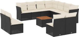 vidaXL 12-cz. zestaw mebli do ogrodu, z poduszkami, czarny, polirattan 2