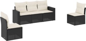vidaXL 5-cz. zestaw wypoczynkowy do ogrodu, poduszki, czarny rattan PE 2