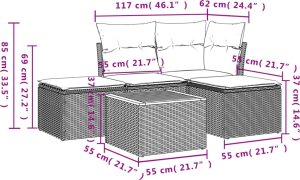 vidaXL 5-cz. zestaw wypoczynkowy do ogrodu, poduszki, czarny rattan PE 3