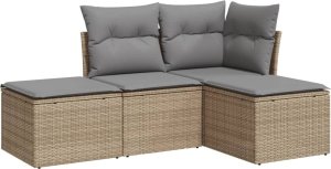 vidaXL 4-cz. zestaw mebli ogrodowych z poduszkami, beżowy, polirattan 2