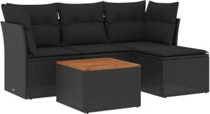 vidaXL 5-cz. zestaw wypoczynkowy do ogrodu, poduszki, czarny rattan PE 2