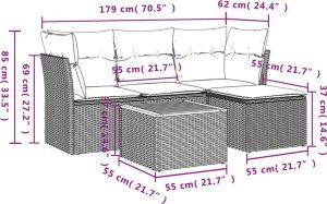 vidaXL 5-cz. zestaw wypoczynkowy do ogrodu, poduszki, czarny rattan PE 3