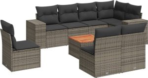 vidaXL 9-cz. zestaw mebli ogrodowych z poduszkami, szary, polirattan 2