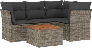 vidaXL 5-cz. zestaw wypoczynkowy do ogrodu, poduszki, szary rattan PE 2