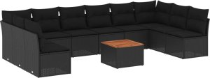 vidaXL 11-cz. zestaw wypoczynkowy do ogrodu, poduszki czarny rattan PE 2
