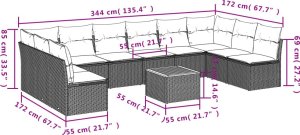 vidaXL 11-cz. zestaw wypoczynkowy do ogrodu, poduszki czarny rattan PE 3
