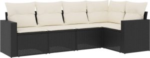 vidaXL 5-cz. zestaw wypoczynkowy do ogrodu, poduszki, czarny rattan PE 2