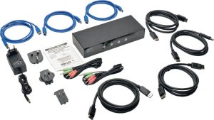Przełącznik Eaton Tripp Lite series 4-Port DisplayPort KVM Switch w/Audio, Cables and USB 3.0 SuperSpeed Hub - KVM-/Audio-/USB-Switch - 4 x KVM/Audio/USB - 1 lokalny użytkownik - Desktop 4