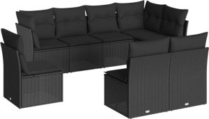 vidaXL 8-cz. zestaw wypoczynkowy do ogrodu, z poduszkami, czarny 2