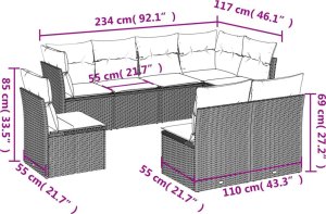 vidaXL 8-cz. zestaw wypoczynkowy do ogrodu, z poduszkami, czarny 3