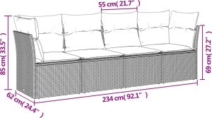 vidaXL 4-cz. zestaw wypoczynkowy do ogrodu, poduszki, czarny rattan PE 3