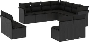 vidaXL 11-cz. zestaw wypoczynkowy do ogrodu, poduszki czarny rattan PE 2