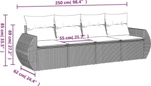 vidaXL 4-cz. zestaw wypoczynkowy do ogrodu, poduszki, czarny rattan PE 3