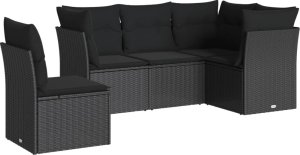 vidaXL 5-cz. zestaw wypoczynkowy do ogrodu, poduszki, czarny rattan PE 2