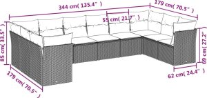 vidaXL 10-cz. zestaw wypoczynkowy do ogrodu, poduszki czarny rattan PE 3