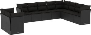 vidaXL 10-cz. zestaw wypoczynkowy do ogrodu, poduszki czarny rattan PE 2