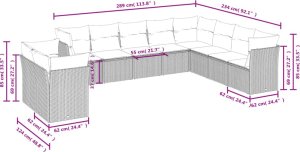 vidaXL 10-cz. zestaw wypoczynkowy do ogrodu, poduszki czarny rattan PE 3