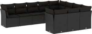 vidaXL 10-cz. zestaw wypoczynkowy do ogrodu, poduszki czarny rattan PE 2