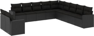 vidaXL 11-cz. zestaw wypoczynkowy do ogrodu, poduszki czarny rattan PE 2