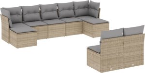 vidaXL 9-cz. zestaw mebli ogrodowych z poduszkami, beżowy, polirattan 2