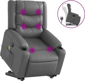 vidaXL Podnoszony fotel masujący, rozkładany, szary, ekoskóra 2