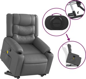 vidaXL Podnoszony fotel masujący, rozkładany, szary, ekoskóra 6