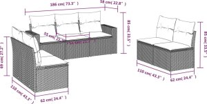vidaXL 7-cz. zestaw wypoczynkowy do ogrodu, z poduszkami, czarny 3