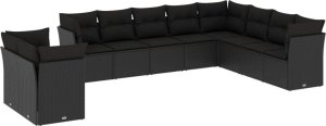 vidaXL 10-cz. zestaw wypoczynkowy do ogrodu, poduszki czarny rattan PE 2