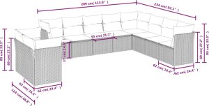 vidaXL 10-cz. zestaw wypoczynkowy do ogrodu, poduszki czarny rattan PE 3