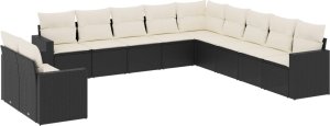 vidaXL 11-cz. zestaw wypoczynkowy do ogrodu, poduszki czarny rattan PE 2