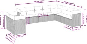 vidaXL 10-cz. zestaw wypoczynkowy do ogrodu, z poduszkami, szary 3