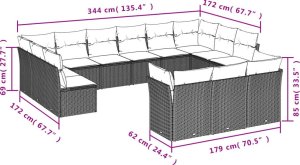 vidaXL 13-cz. zestaw mebli do ogrodu, poduszki, czarny, rattan PE 3