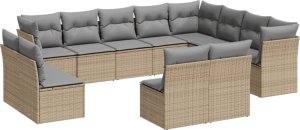 vidaXL 12-cz. zestaw mebli ogrodowych z poduszkami, beżowy, polirattan 2