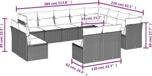 vidaXL 12-cz. zestaw mebli ogrodowych z poduszkami, beżowy, polirattan 3