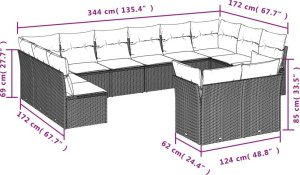 vidaXL 12-cz. zestaw mebli ogrodowych z poduszkami, beżowy, polirattan 3