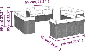 vidaXL 12-cz. zestaw mebli ogrodowych z poduszkami, beżowy, polirattan 3