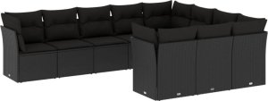vidaXL 10-cz. zestaw wypoczynkowy do ogrodu, poduszki czarny rattan PE 2