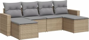 vidaXL 6-cz. zestaw mebli ogrodowych z poduszkami, beżowy, polirattan 2