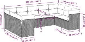 vidaXL 9-cz. zestaw mebli ogrodowych z poduszkami, szary, polirattan 3