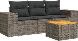 vidaXL 4-cz. zestaw wypoczynkowy do ogrodu, poduszki, szary, rattan PE 2